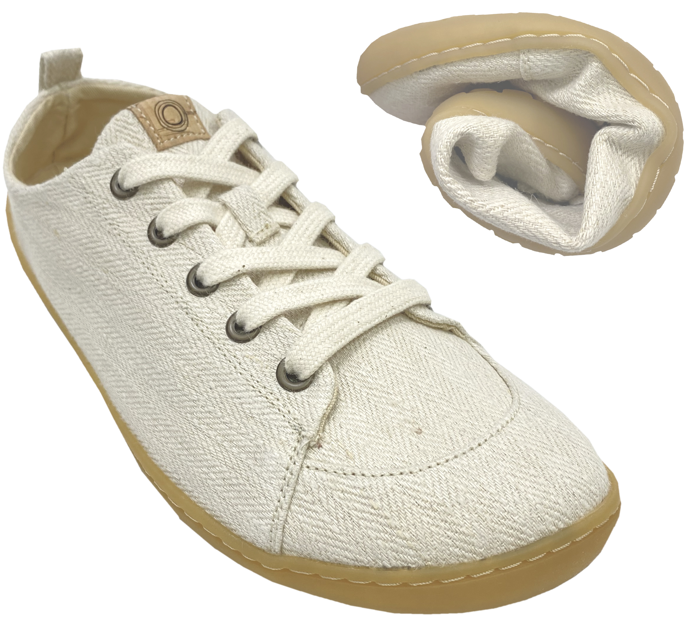 Vegane Low Top Sneaker / Barfußschuhe aus Hanf & BIO BW in Natur von MUKISHOES Modell SAND