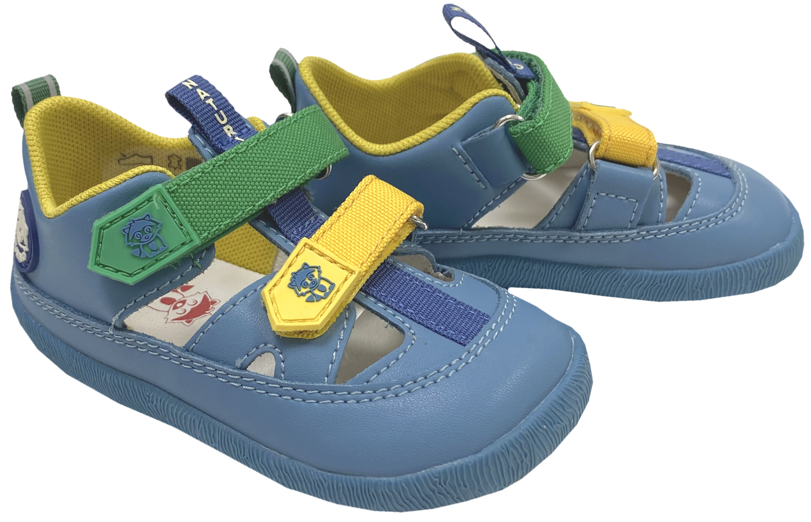 Leder Halbsandale / Barfußschuhe von NATURINO Barefoot Modell GIOMMY in Mare / Jeansblau / Gelb / Grün