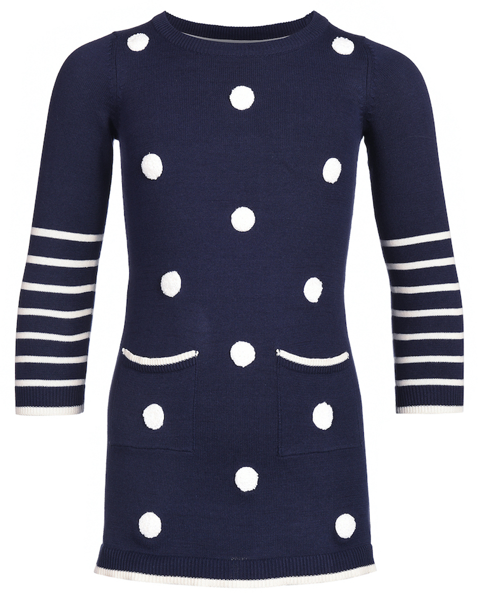 Schickes Strickkleid aus reiner BW in Navy mit Weißen Punkten von HAPPY GIRLS 903165