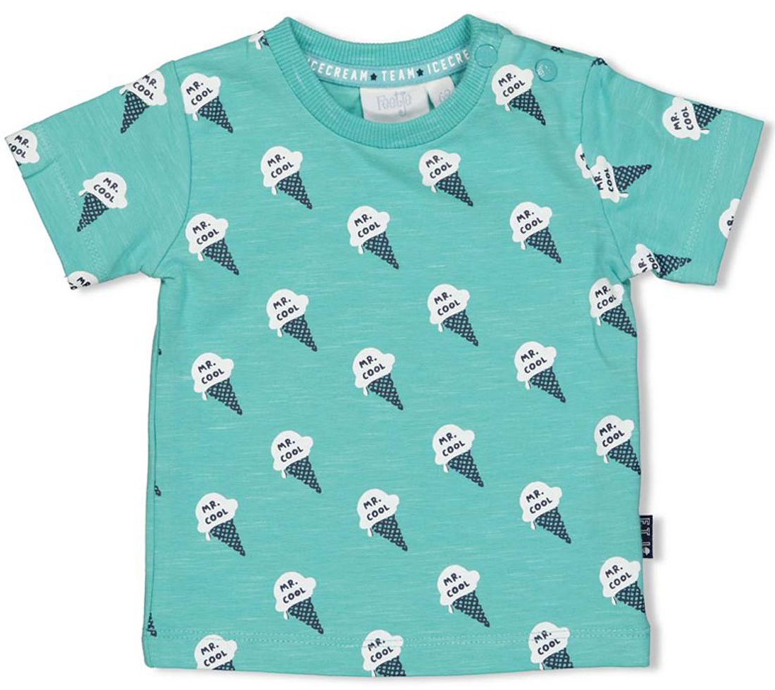 T-Shirt aus BIO BW in Mint Grün, Slub Garn mit " Mr. Cool " Print Team Icecream 0599