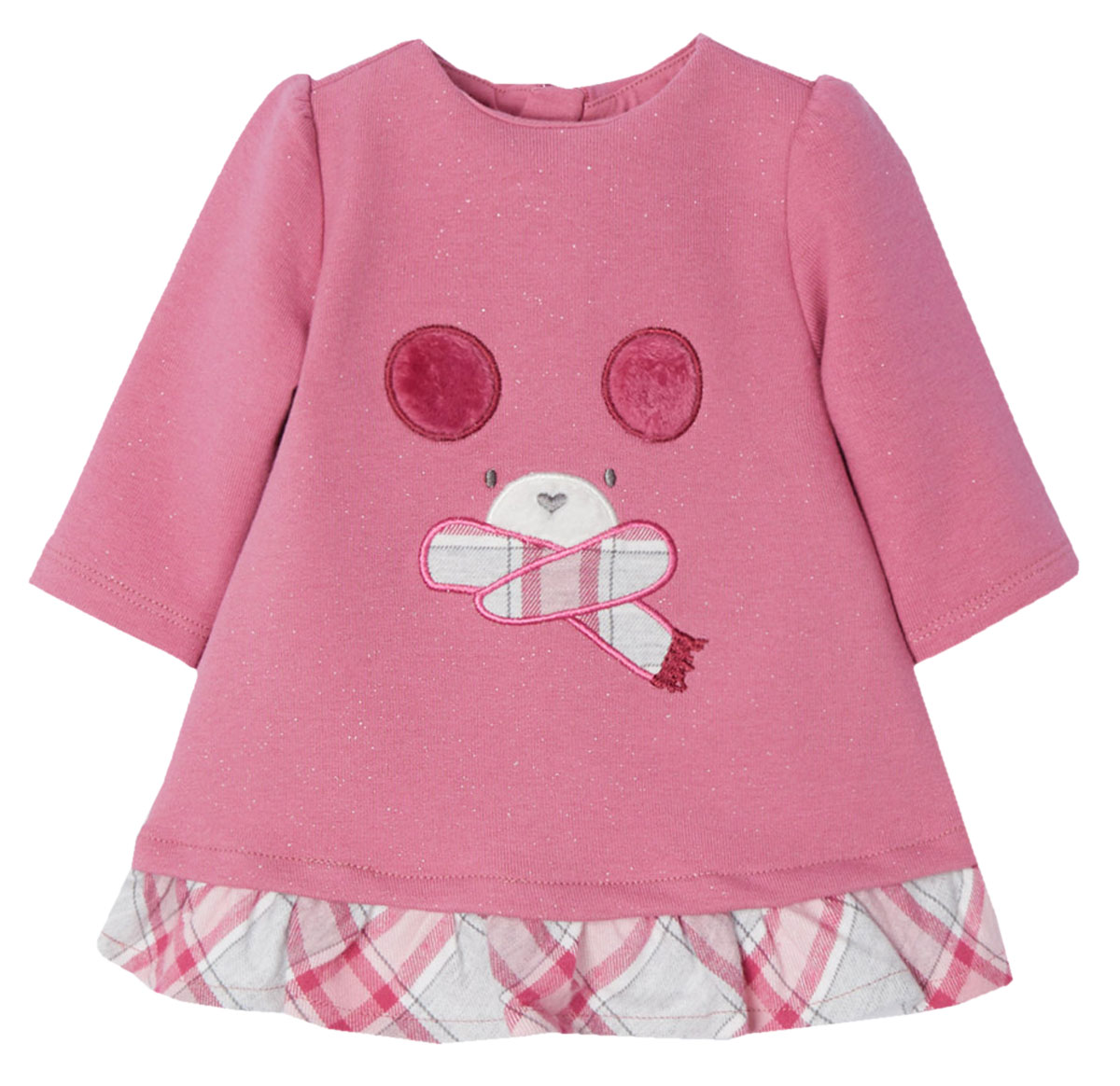 Zauberhaft süßes Sweatkleid Langarm in Dark Rose mit Flanell Volant von MAYORAL  2823