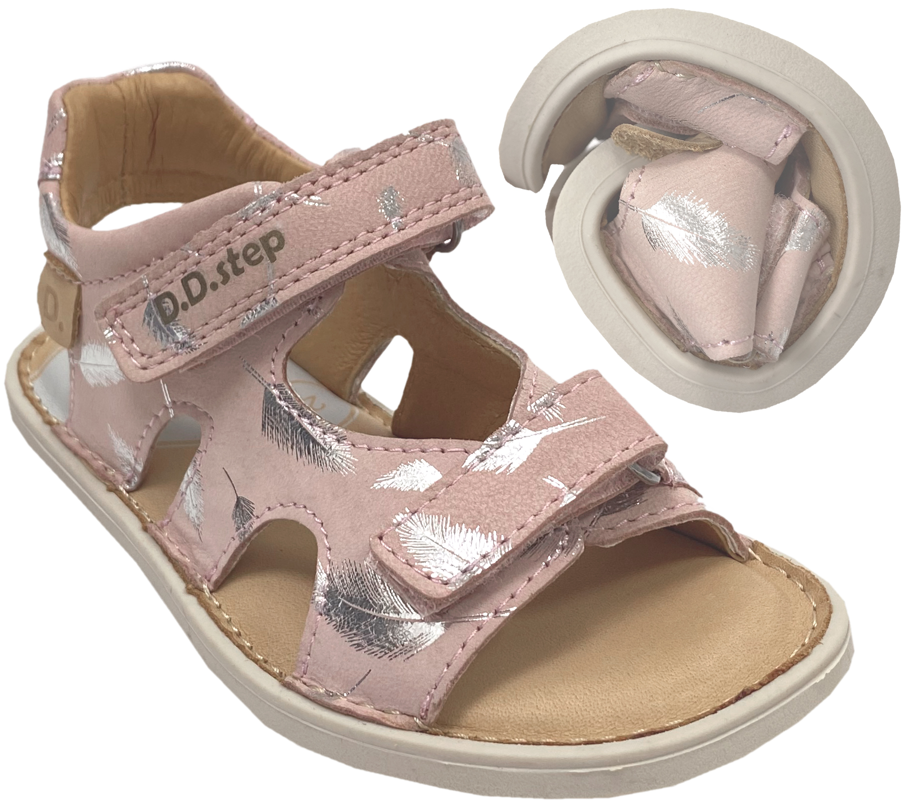 Offene Ledersandale mit Minimalsohle / Barfußsandale in Rosa Silber Glitzer von D.D.Step Barefoot 51995