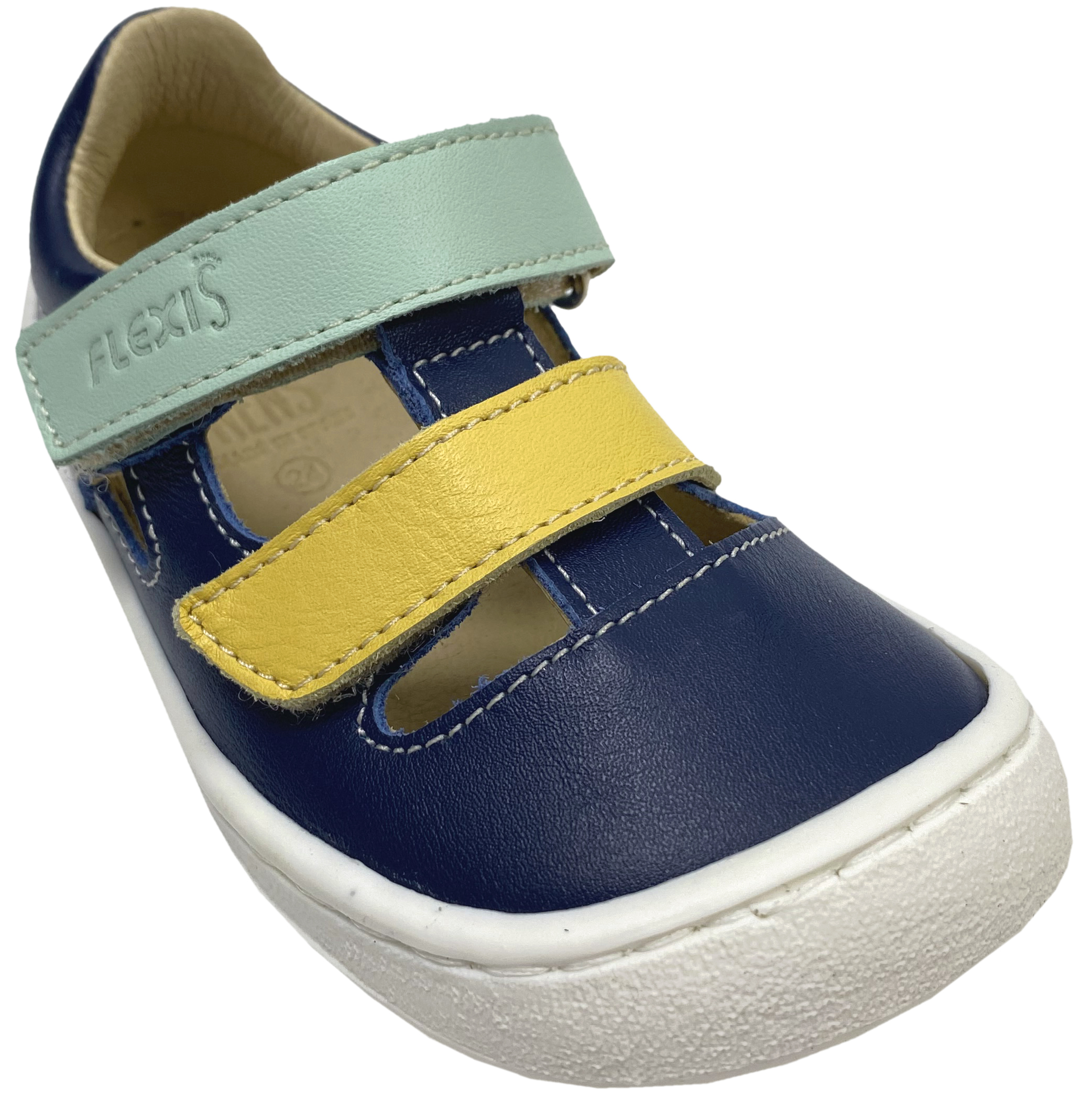 Halbsandale / Barfußschuhe in Blau / Gelb / Mint aus Leder von FLEXI Nens mit Doppelklett 43261