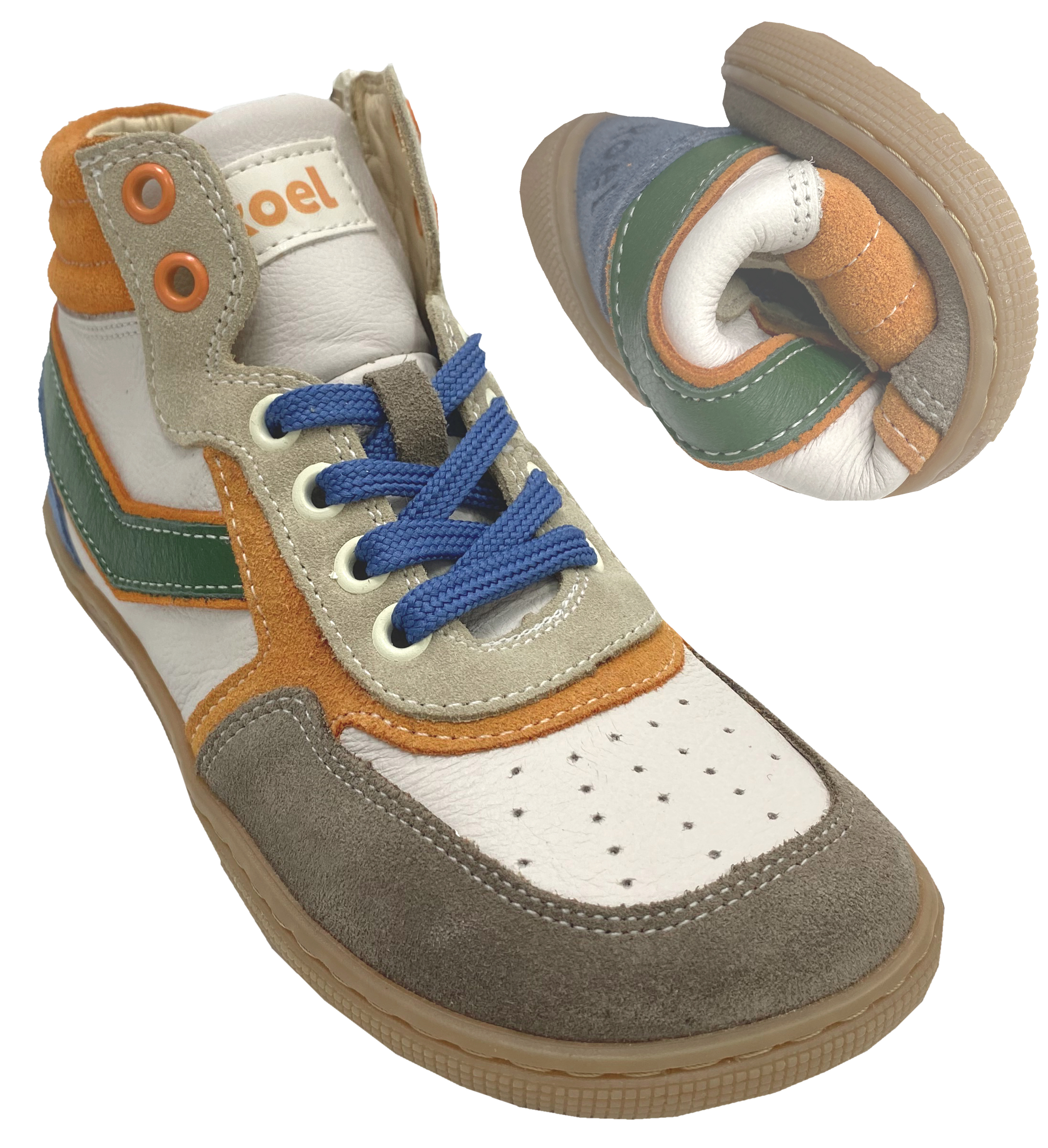 High Top Sneaker DANISH Nappa in Beige, Orange Grün, Zipper & Schnürung von KOEL 08M028.151