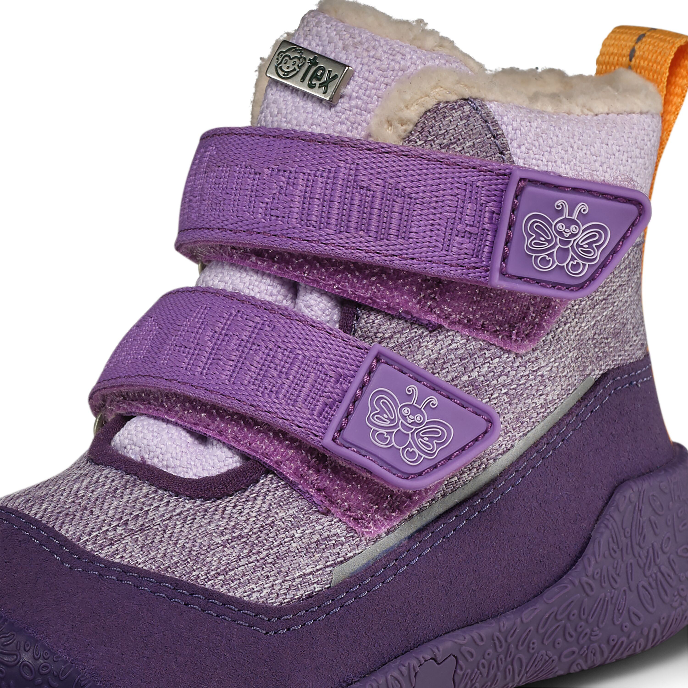 Veganer Midboot  SNUGGY mit Winterfutter von AFFENZAHN in Purple Motiv Butterfly