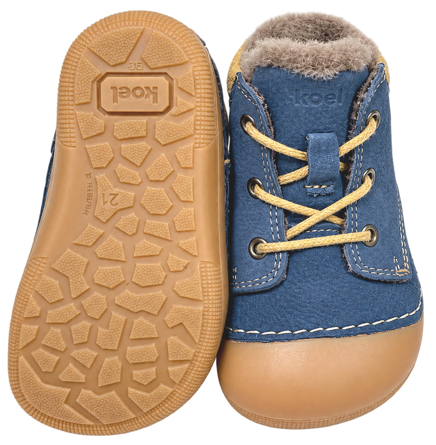 Lammfell gefütterter Barfußschuh aus Hydro Leder Schnürer *KOEL Barefoot AVA * in Jeans 09M004.127