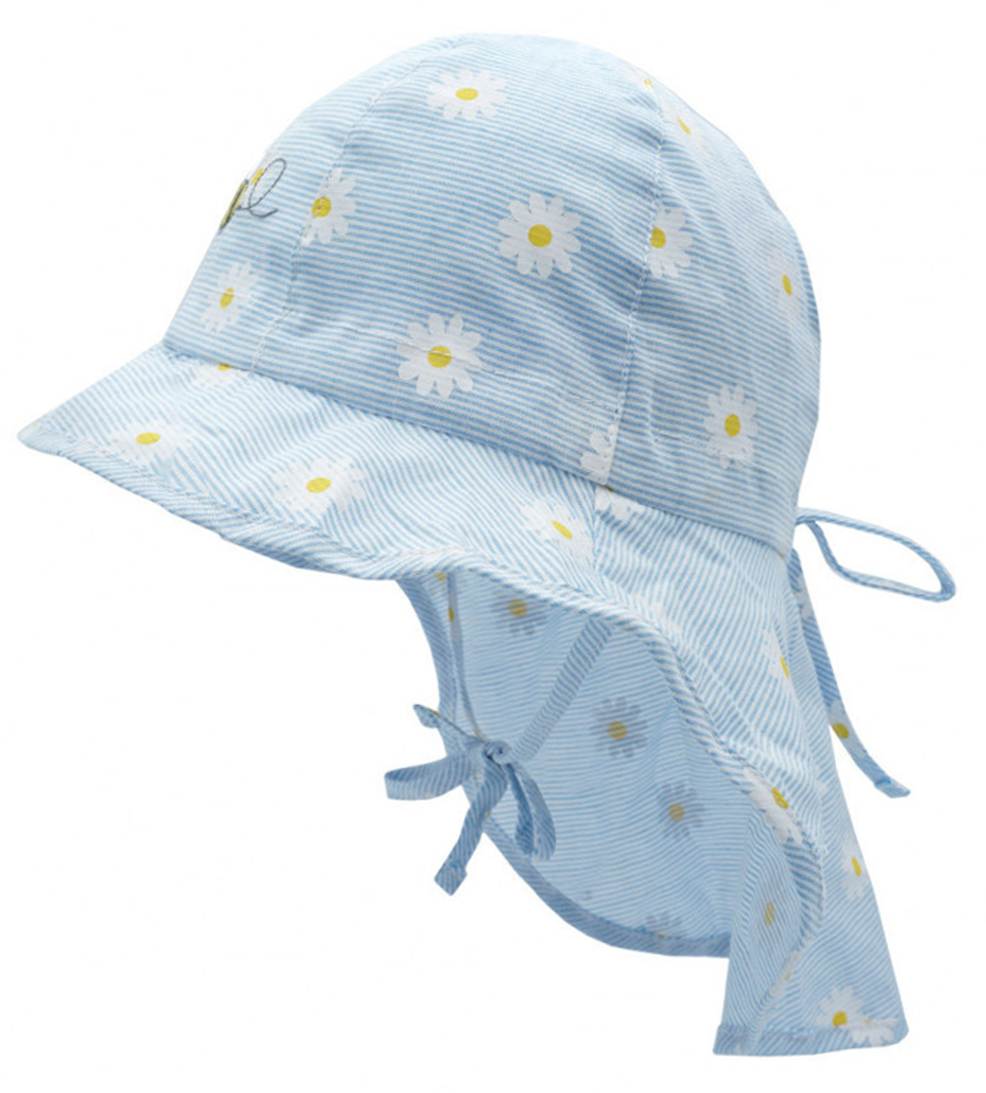 Sommermütze mit Schirm & Nackenschutz z.binden, hellblau gestr. mit Margeriten Print MAXIMO 958376