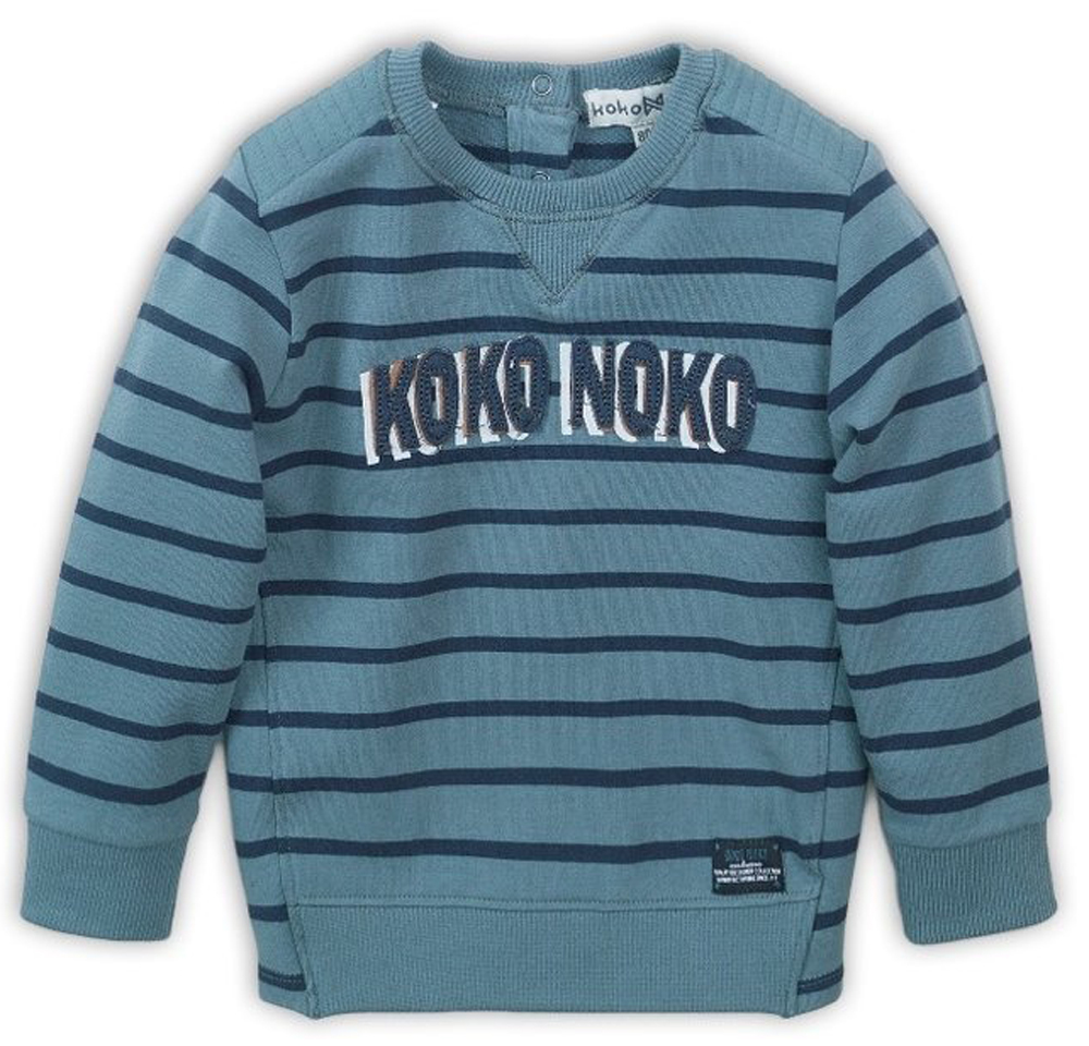 Cooler Sweater in Grey Mint / Navy gestreift mit Logo Print von KoKo NoKo für Jungen  36810