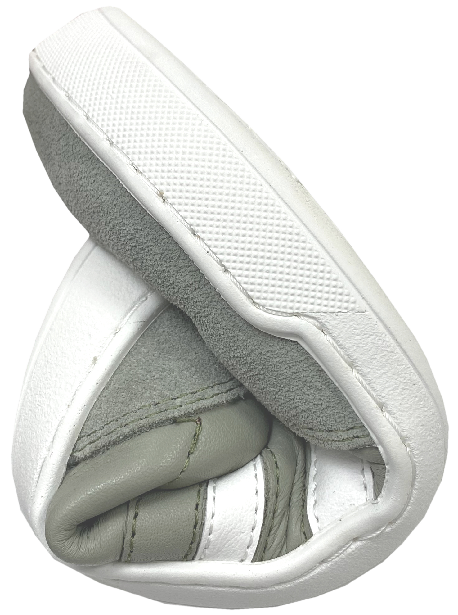 Leder Sneaker / Barfußschuhe + seitliche Zierstr. Schnürer & Zipper in Sage Grün / Weiß von TELYOH Barefoot / Runner