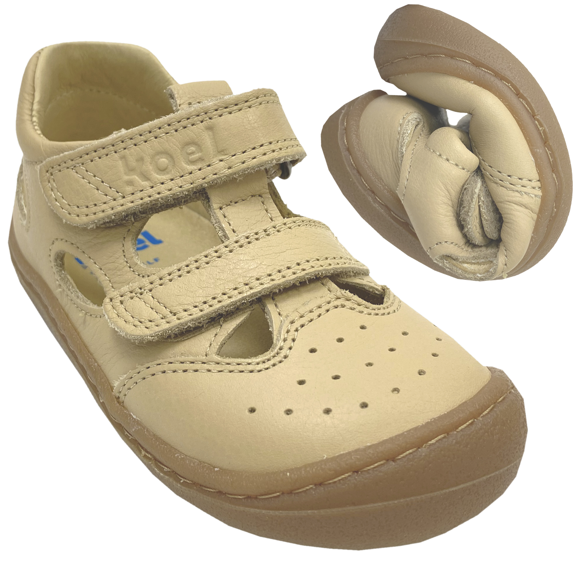 Halbsandalen aus Leder / Barfußschuhe von KOEL schmale Paßform: BEP in Beige 06M015.101