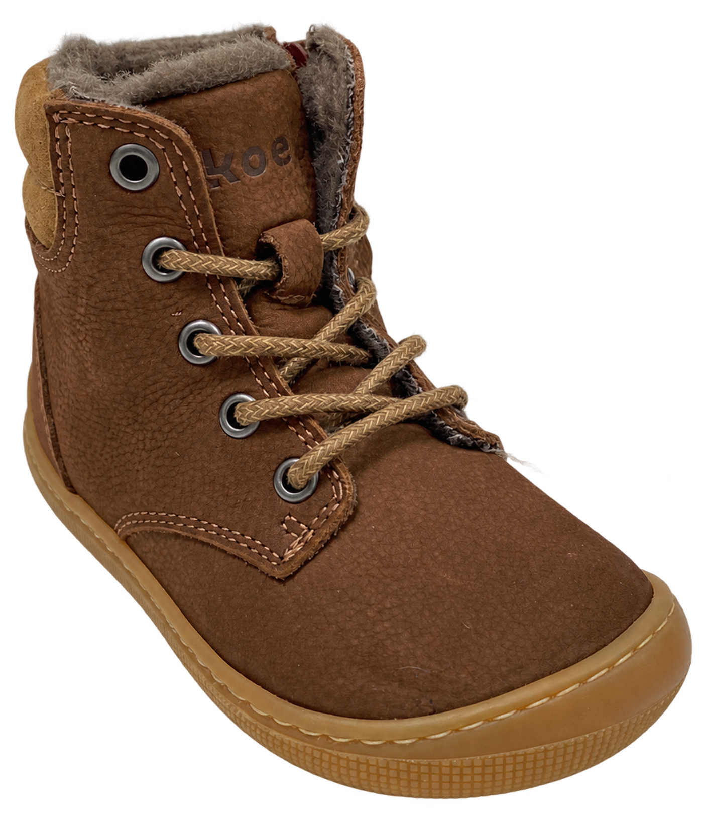 Winterstiefel Hydroleder + Lammwolle Schnürer & Zipper von KOEL Barefoot * DARIUS Wool Schoko * 07M052.127