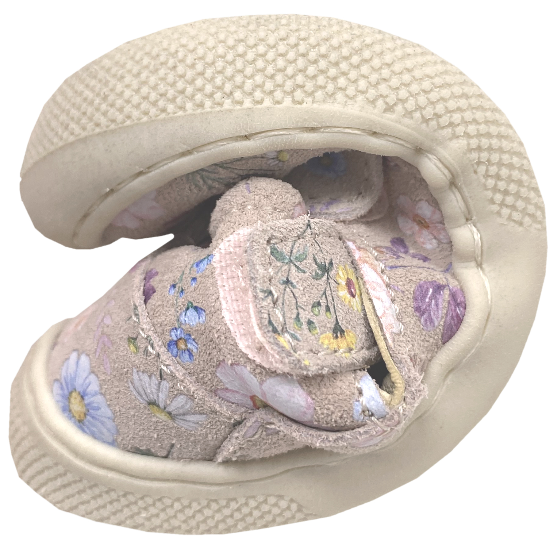 Halbsandale / Minimalschuhe aus Leder mit Doppelklett von NATURINO Barefoot "IRTYS" in Cipria AOP Flower