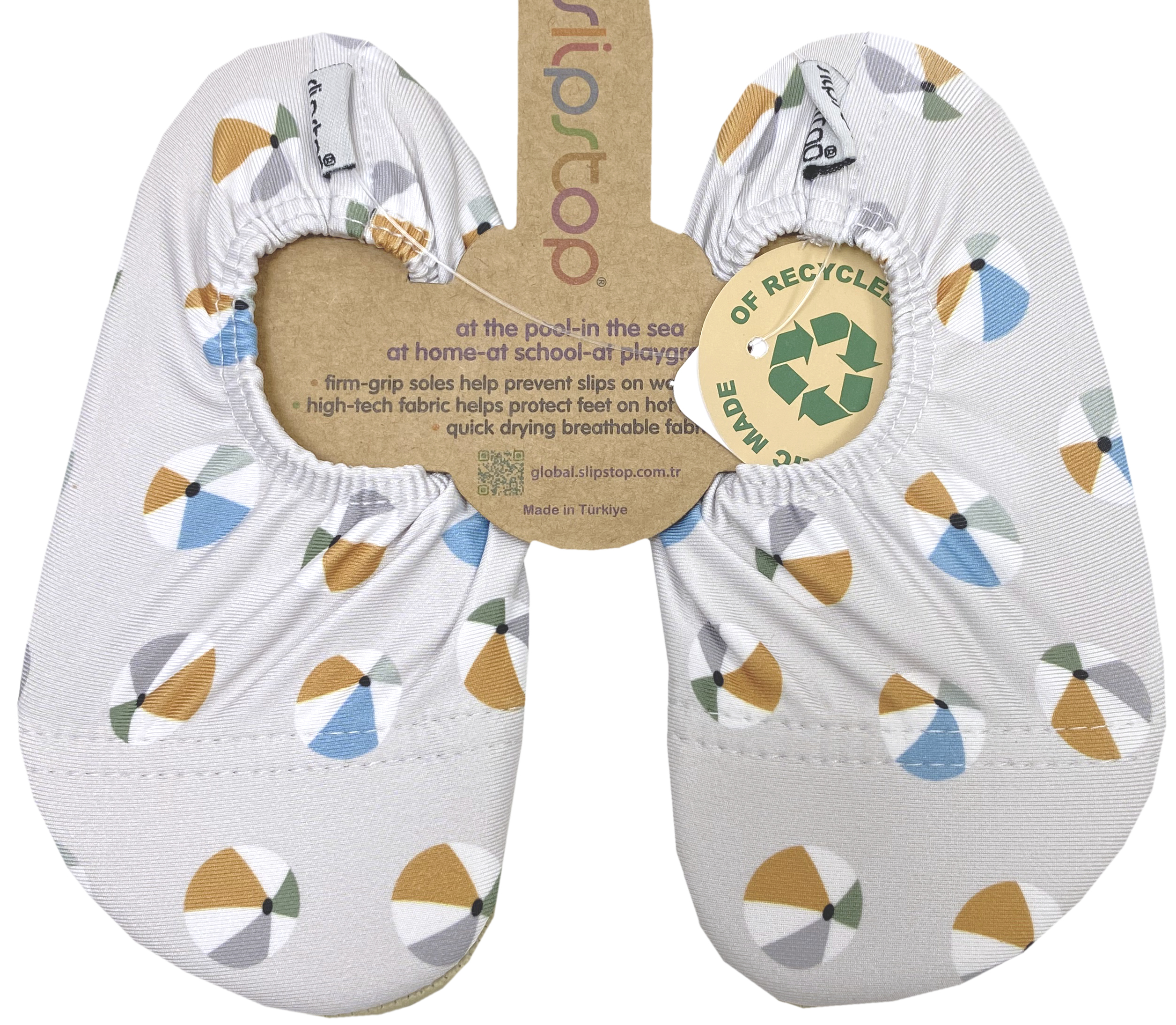 Slip Stop Badeschuhe /Barfußschuhe /Allroundschuhe für Kids * Beachbal Naturel * auf Grau