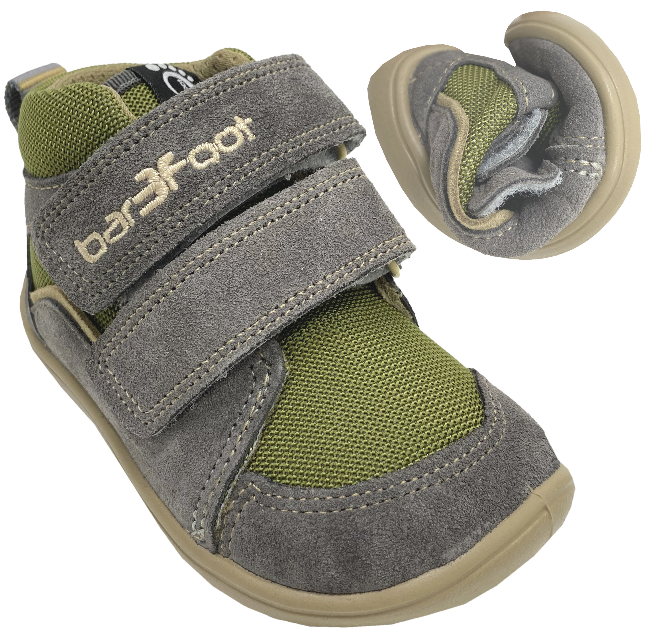 Halbhoher Barfußschuh für kräftige Füße & viel Volumen v. 3F Bar3Foot *ELF Utah Hydro* Grün/Grau