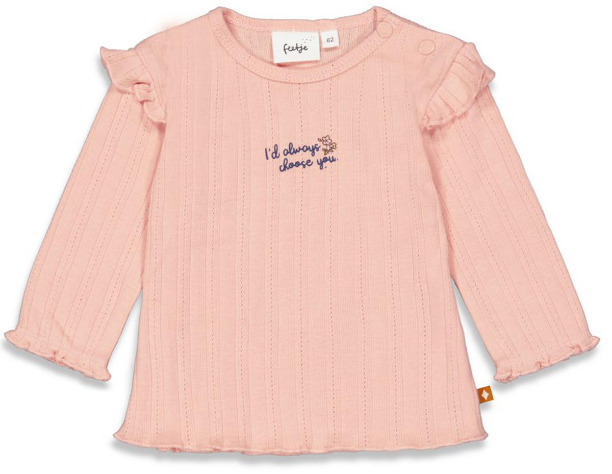 Schlichtes LA Shirt BIO BW Rippjersey in Altrosa gerüschte Abschlüsse v. FEETJE "MINI MUSE" 1963