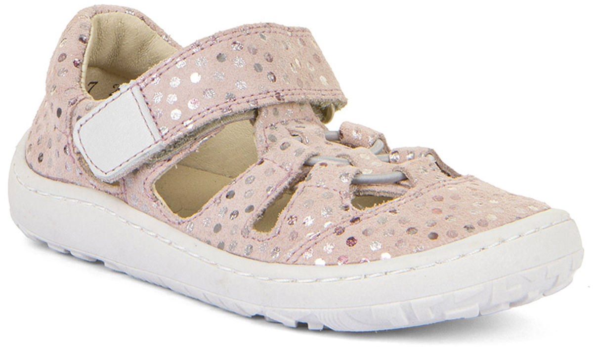 Leder Halbsandale / Barfußschuhe Klett & elastisches Gummi in Hellrosa Glitzer von FRODDO G3150262