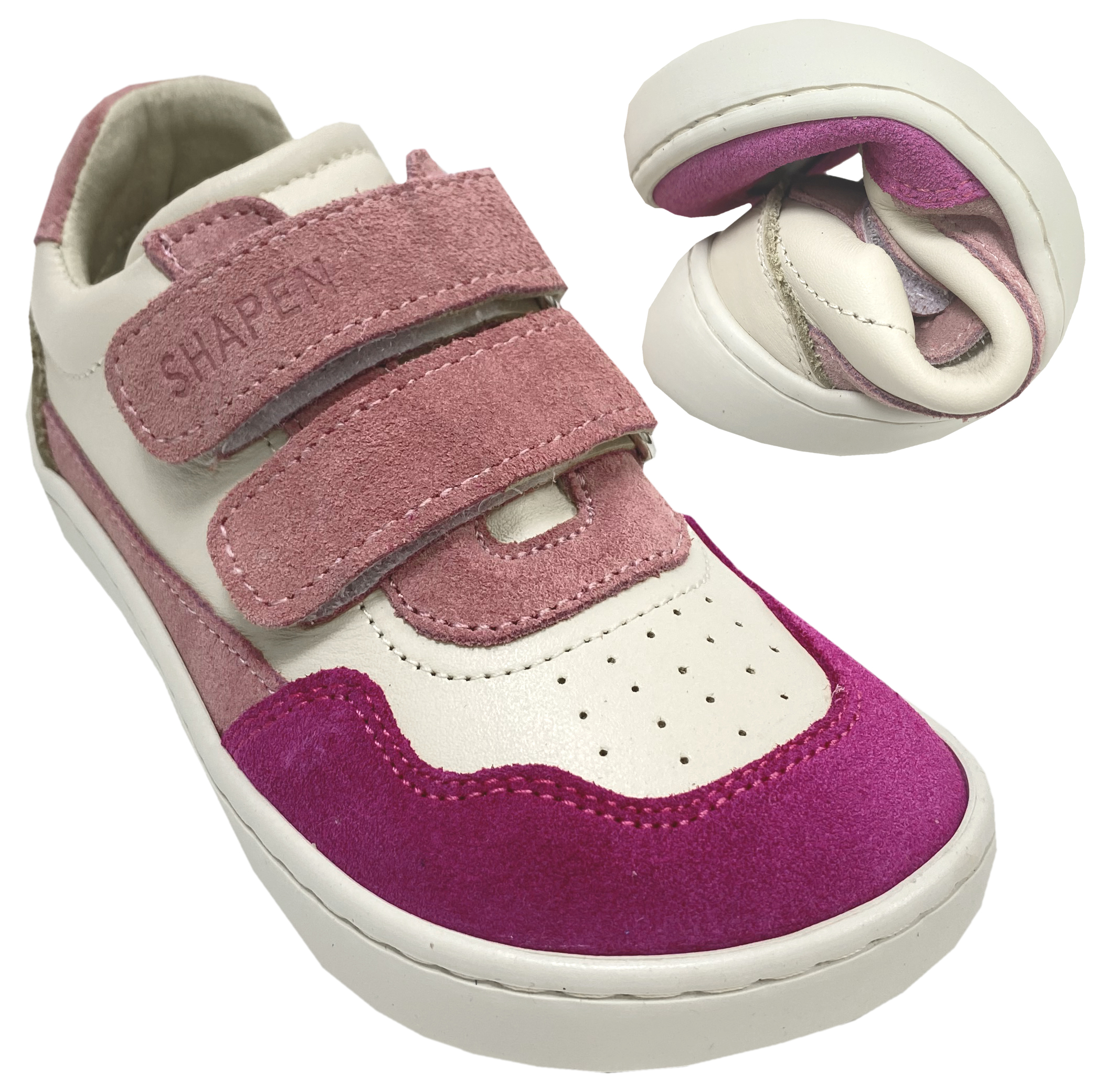 Stylisch lässige Sneaker mit Minimalsohle /Barfußschuhe Mini RE:Wind Pink / Offwhite v. SHAPEN Kids