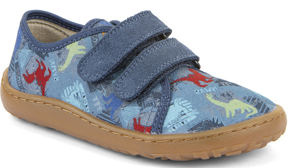 Canvas Sneaker Barefoot Grip Sohle von FRODDO in Jeans Blau Dino Motiv G1700440