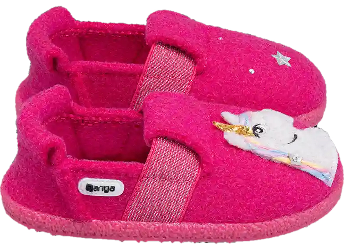 Schlupf - Hausschuhe aus Wolle, TPR Sohle von NANGA * Einhorn / Unicorn 2.0 in Pink *
