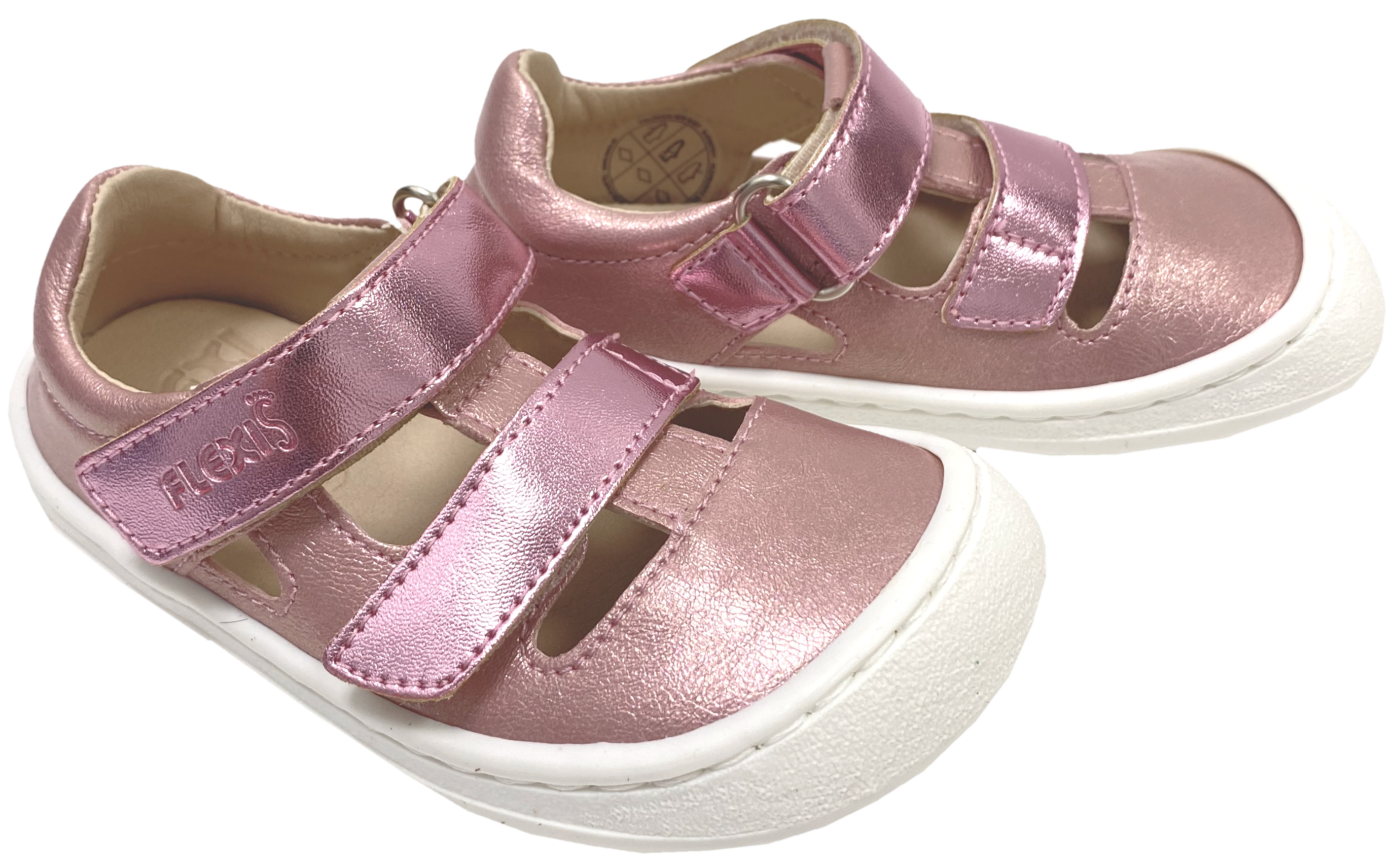 Halbsandale / Barfußschuhe in Rosa / Pink Glitzer aus Leder von FLEXI Nens mit Doppelklett 42790
