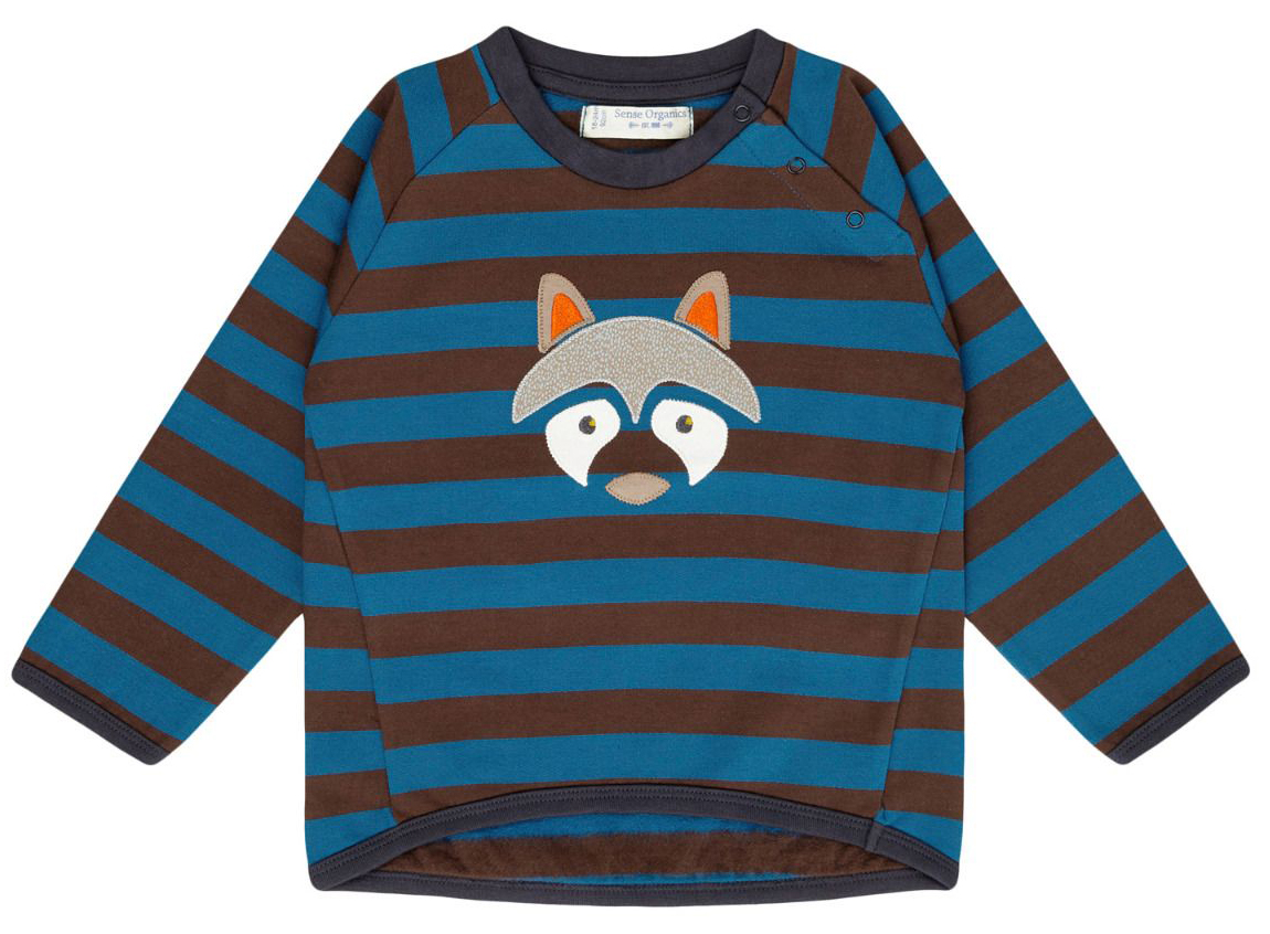 Raglanshirt aus Bio BW Sweat in Indigo / Braun Waschbär Stick v. SENSE ORGANICS 2021766