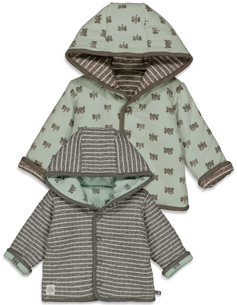 Wendejacke aus Steppsweat in Grau / Weiß gestr.> Mint mit Elefant von FEETJE  *Hi Elephant* 0265