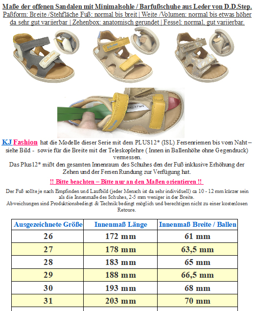 Offene Ledersandale mit Minimalsohle / Barfußsandale in Beige / Gelb von D.D.Step Barefoot 51995