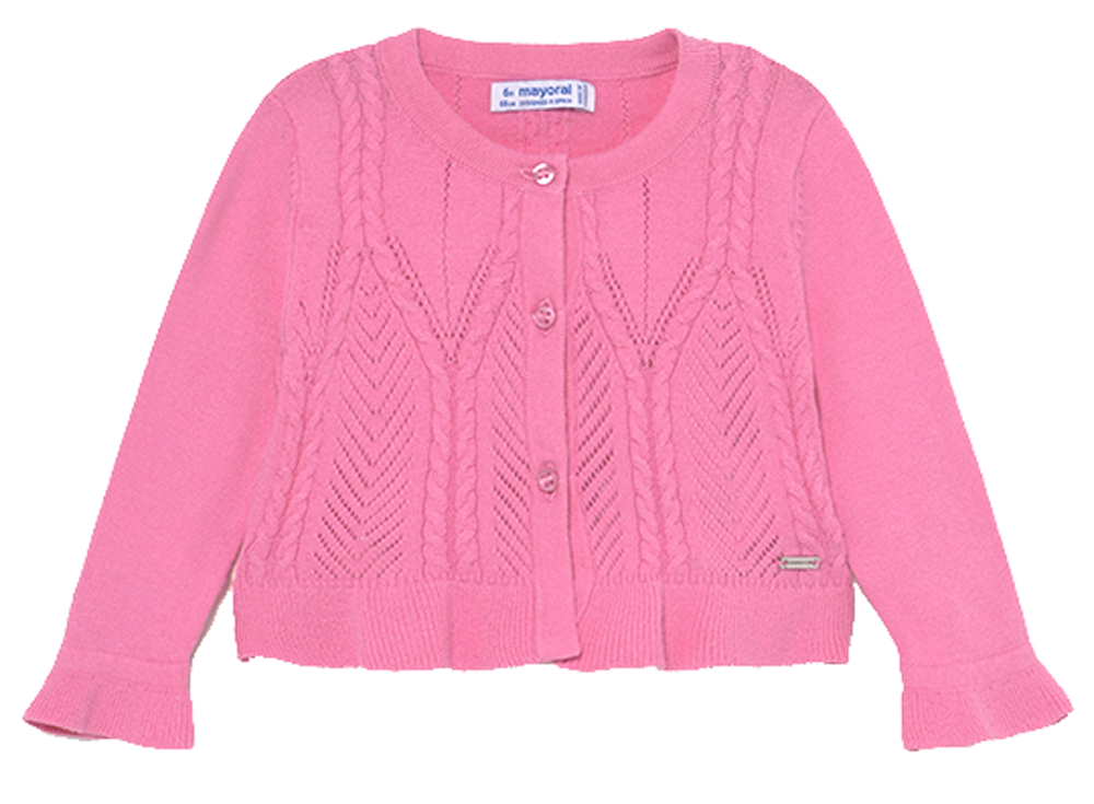 Zauberhaft süße Strickjacke in Pink mit Zopf & Ajourmuster, gerüschtem Abschluß von MAYORAL 1335