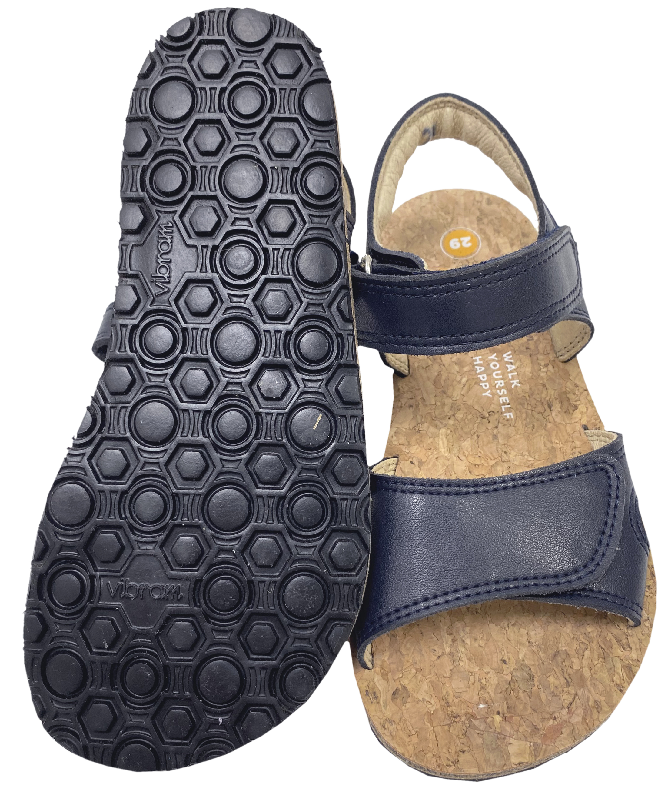 Sandale mit Minimalsohle, Korkbezug und Lederriemchen in Dark Blue von KOEL Barefoot *Ashley Napa*