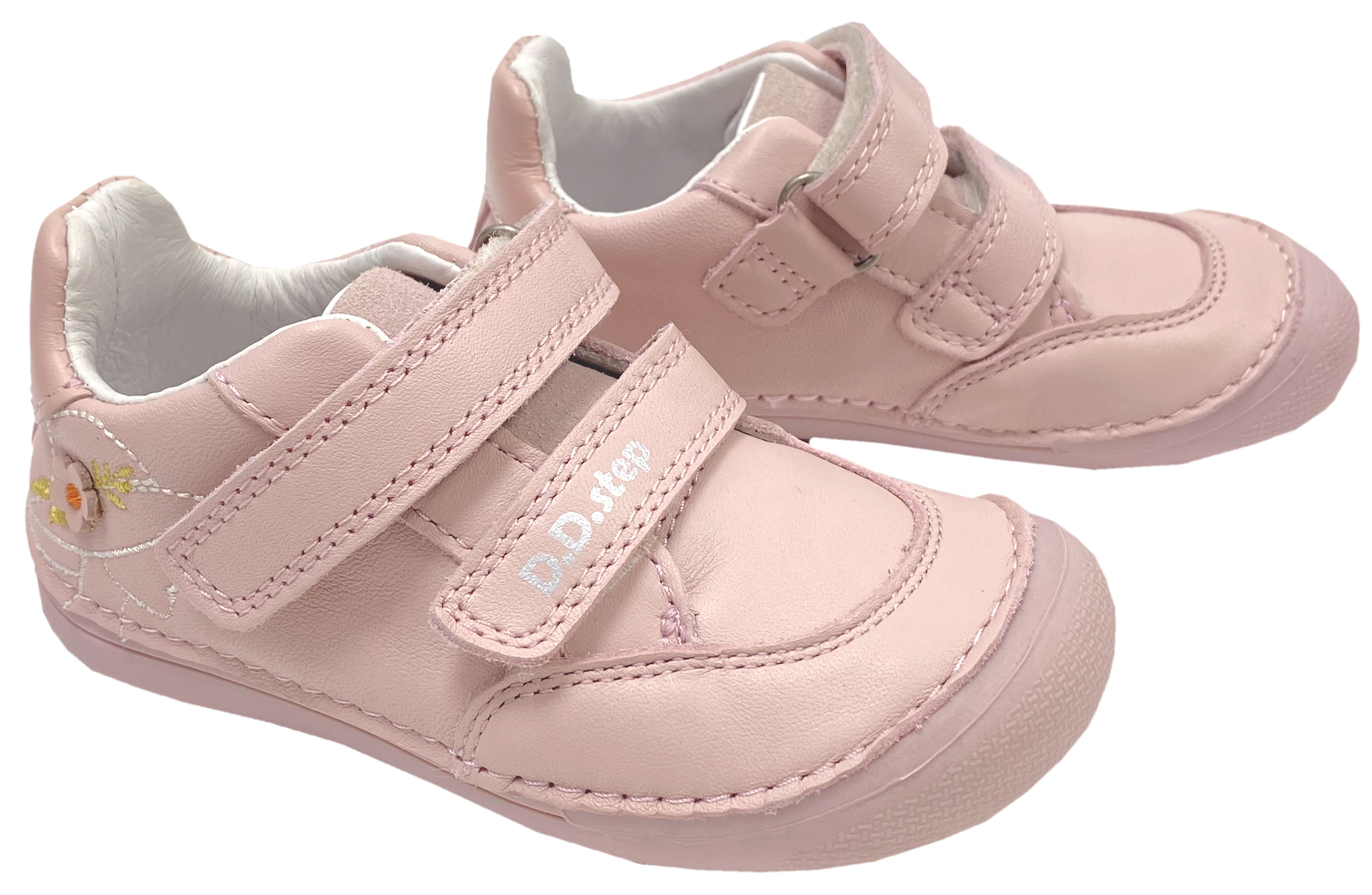 Leder Sneaker, knautschige Minimalsohle, Blütenstick auf Rosa von D.D.Step Barefoot