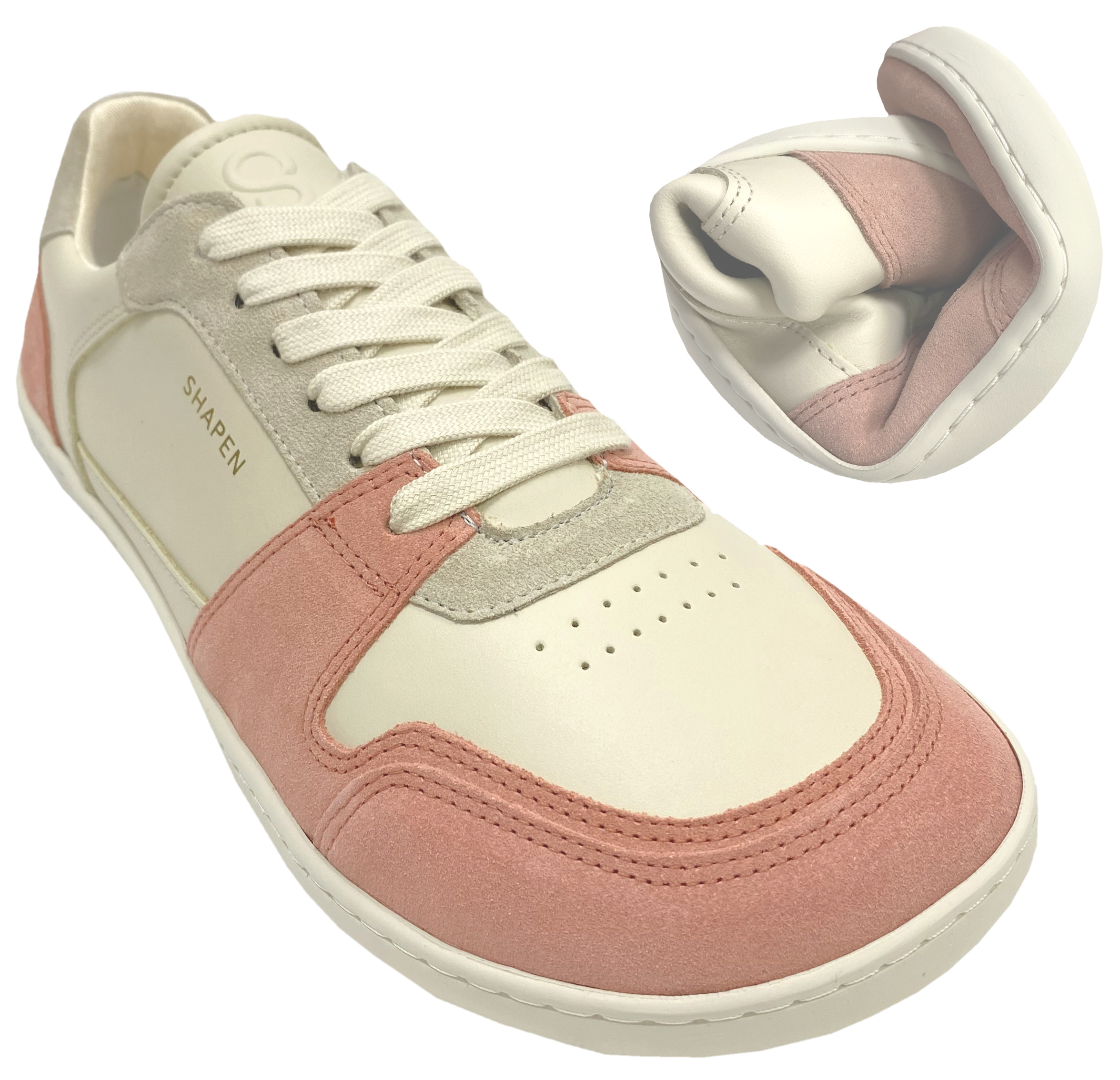 Lässiger Sneaker Minimalsohle / Barfußschuhe in Peach / Cremé Weiß von SHAPEN Modell RE:WIND