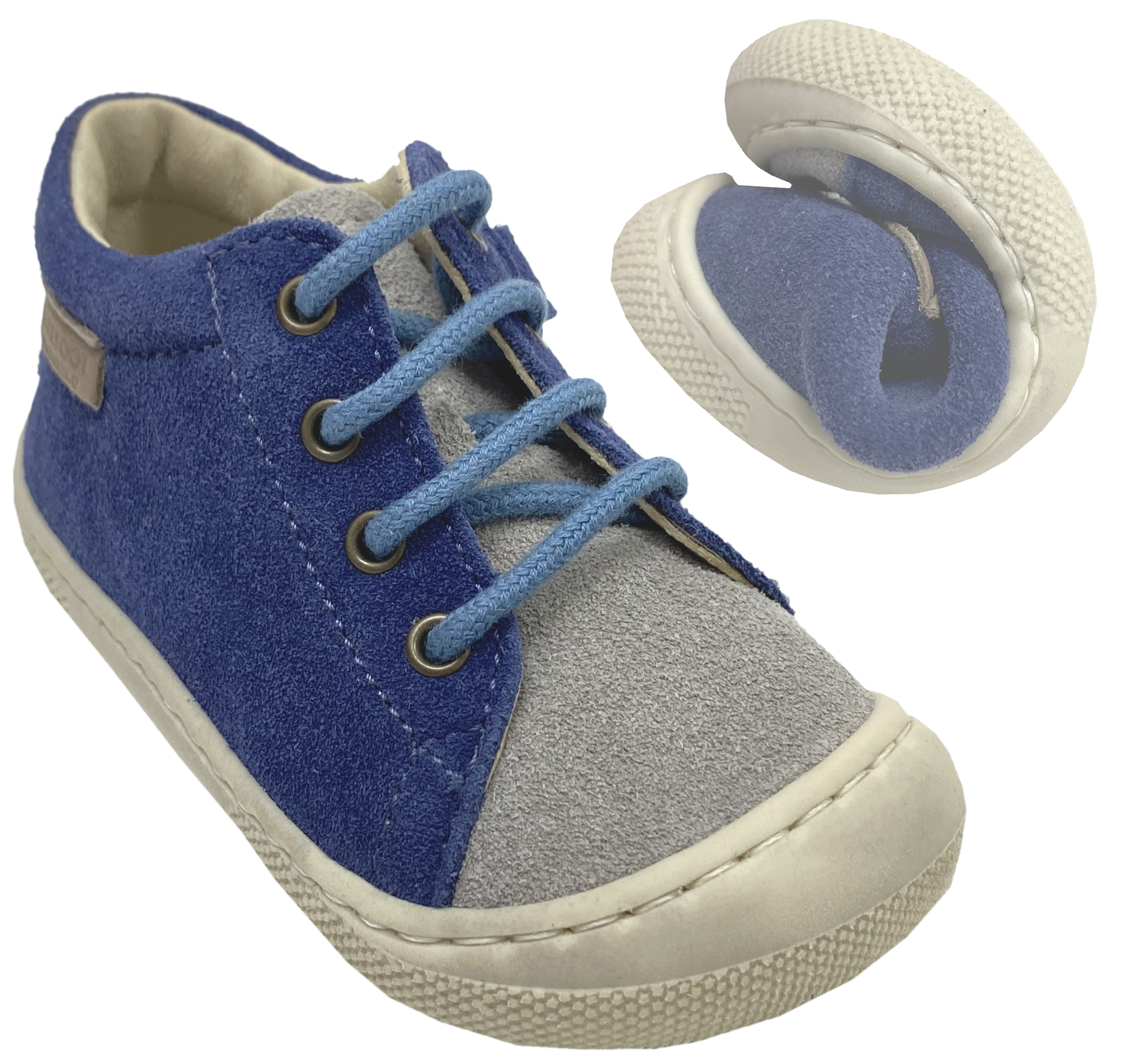 Lederschuhe mit Schnürung & Zipper aus weichem Leder von NATURINO Barefoot * Amur in Grey Azure