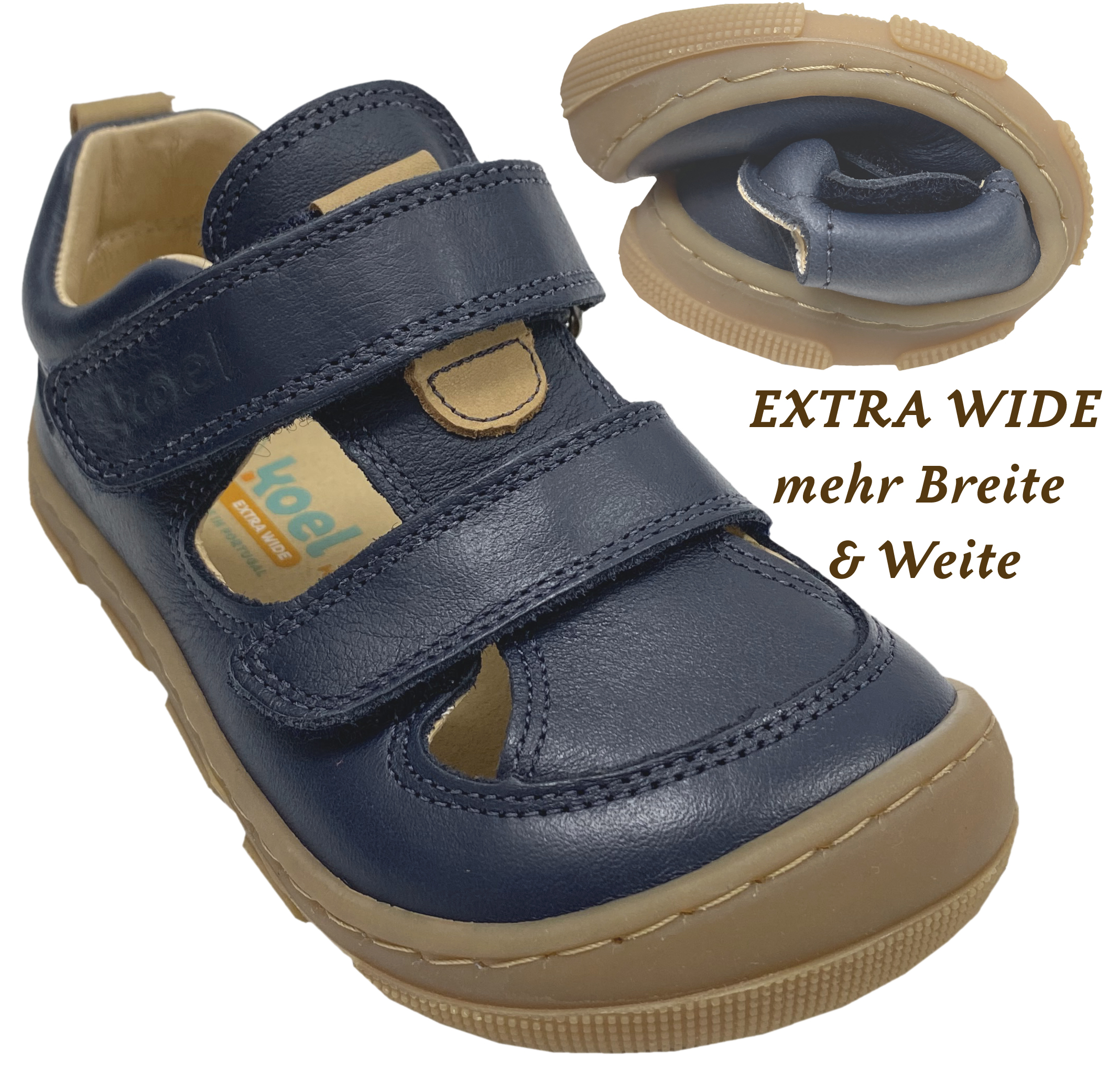 Halbsandale aus Leder / Barfußschuhe für kräftige Füße von KOEL * KATO * in DArk Blue 15W003.101
