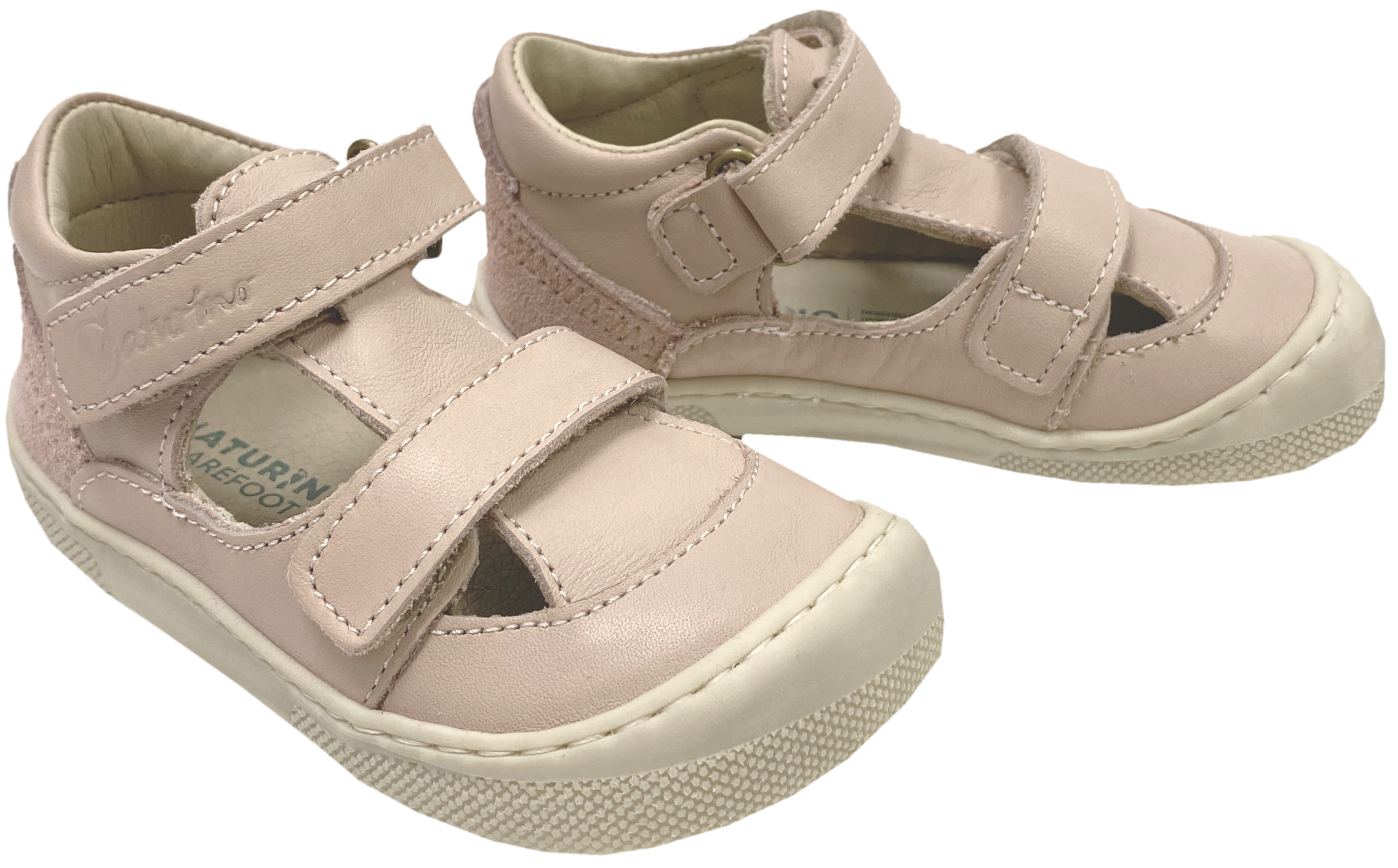 Halbsandale / Minimalschuhe aus Leder mit Doppelklett von NATURINO Barefoot "IRTYS" in Cipria - Pink (Hellrosa)