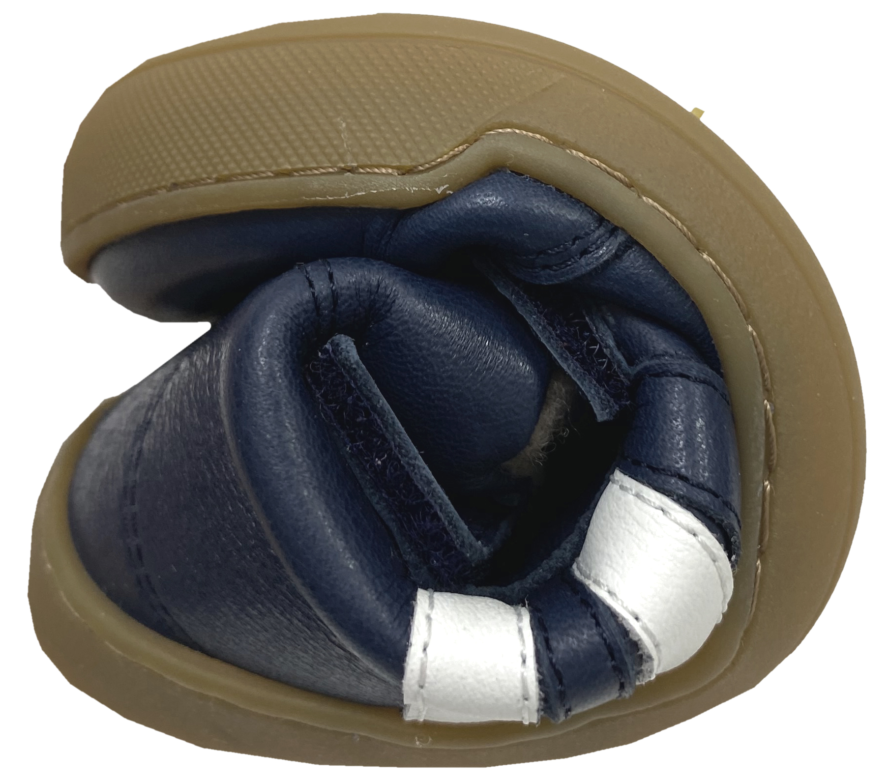 Mid Top Lederschuhe, Doppelklett & Wollfleece Futter v. TELYOH  Barefoot Runner Stripes in Navy