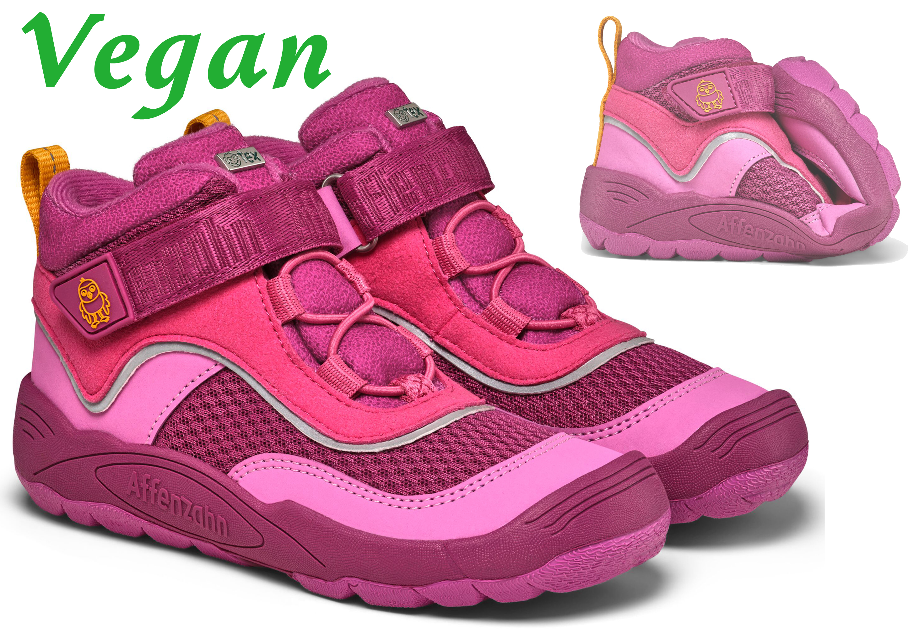 Veganer Übergangsschuh / Low Boot von AFFENZAHN * EXPLORY * Vogel in Berry / Pink