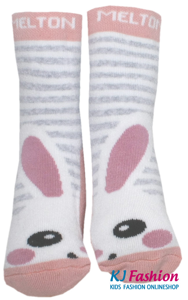 Stoppersocken aus BW Vollfrottee von MELTON * Hase in Pastell Peach / Weiß * 210064-501