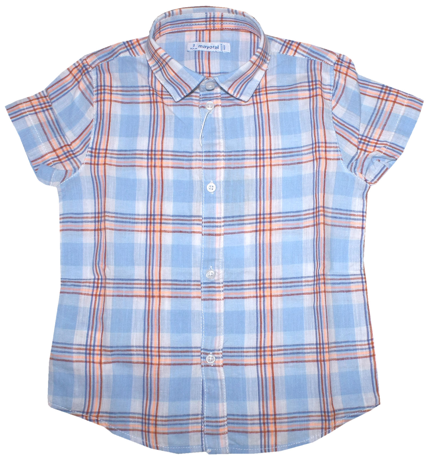 Schickes Karo Hemd Hellblau / Orange kariert, luftiger BW & Leinen Mix für Jungen von MAYORAL 3115